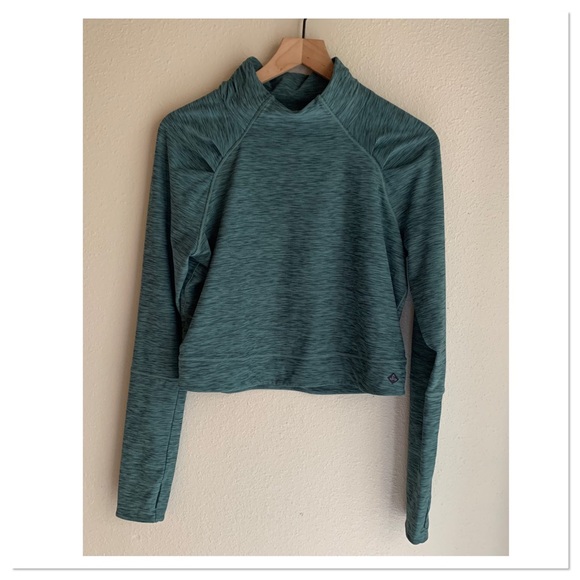 Prana Tops - Prana Zandra Funnel Neck Yoga Top Heathered Green Size Large